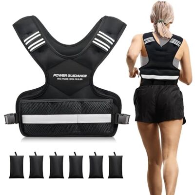 POWER GUIDANCE Colete Lastrado Ajustável de 5 a 14,4 kg com Riscas Refletoras Ideal para Corrida e Treino de Força Design Respirável para Homens e Mulheres (Preto 5-9 kg) POWER GUIDANCE Colete Lastrado Ajustável de 5 a 14,4 kg com Riscas Refletoras Ideal para Corrida e Treino de Força Design Respirável para Homens e Mulheres (Preto 5-9 kg)