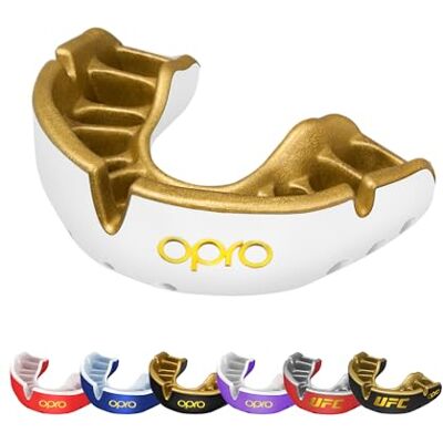 OPRO Protetor bucal de nível ouro, ajuste premium para adultos e crianças, bocal para boxe, MMA, BJJ, Rugby e Hóquei, moldagem fácil, com garantia dentária incluída OPRO Protetor bucal de nível ouro, ajuste premium para adultos e crianças, bocal para boxe, MMA, BJJ, Rugby e Hóquei, moldagem fácil, com garantia dentária incluída