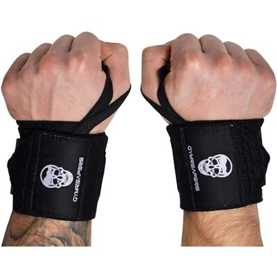 Gymreapers Pulseiras para levantamento de pesos (grau de competência) suporte de pulso de qualidade profissional de 18" com laço para polegar resistente- o melhor invólucro para levantamento de pesos Gymreapers Pulseiras para levantamento de pesos (grau de competência) suporte de pulso de qualidade profissional de 18" com laço para polegar resistente- o melhor invólucro para levantamento de pesos