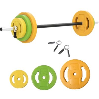 HOMCOM Barra de pesos 20 kg com 6 discos, força 130 x 28 x 28 cm Pesos ajustáveis, discos de peso 1,5 kg 2,5 kg 5 kg, treino braços, ginásio doméstico HOMCOM Barra de pesos 20 kg com 6 discos, força 130 x 28 x 28 cm Pesos ajustáveis, discos de peso 1,5 kg 2,5 kg 5 kg, treino braços, ginásio doméstico