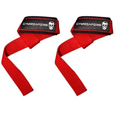 Gymreapers Pulseiras de elevação para levantamento de pesos, culturismo, levantamento de pesos, treino de força, peso morto, neoprene acolchoado com algodão de 18 polegadas (vermelho) Gymreapers Pulseiras de elevação para levantamento de pesos, culturismo, levantamento de pesos, treino de força, peso morto, neoprene acolchoado com algodão de 18 polegadas (vermelho)