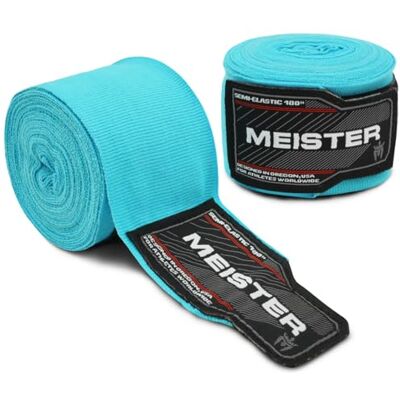 Meister Ligaduras semi-elásticas para adulto de 180 polegadas (457 cm) para MMA e boxe (par) turquesa Meister Ligaduras semi-elásticas para adulto de 180 polegadas (457 cm) para MMA e boxe (par) turquesa