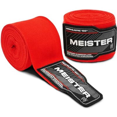Meister Ligaduras semi-elásticas para adulto de 180 polegadas (457 cm) para MMA e boxe (par) vermelho Meister Ligaduras semi-elásticas para adulto de 180 polegadas (457 cm) para MMA e boxe (par) vermelho