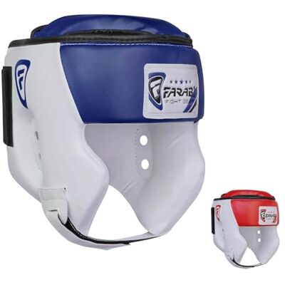 Farabi Sports Capacete de boxe com alça ajustável, capacete de boxe Open Face Protection boxe capacete MMA, Muay Thai, Sparring, artes marciais, karatê, capacetes de boxe (M, branco/azul) Farabi Sports Capacete de boxe com alça ajustável, capacete de boxe Open Face Protection boxe capacete MMA, Muay Thai, Sparring, artes marciais, karatê, capacetes de boxe (M, branco/azul)