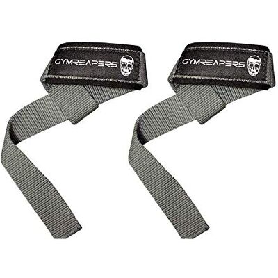 Gymreapers Pulseiras de levantamento para levantamento de pesos, culturismo, levantamento de pesos, treino de força, peso morto neoprene acolchoado com algodão de 18 polegadas (cinzento) Gymreapers Pulseiras de levantamento para levantamento de pesos, culturismo, levantamento de pesos, treino de força, peso morto neoprene acolchoado com algodão de 18 polegadas (cinzento)
