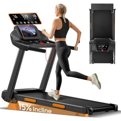 UMAY Fita de corrida dobrável com inclinação 15%, 1-12 km/h Fita de caminhada dobrável, caminhadora elétrica para casa equipada com um motor silencioso de 3,0 hp e ecrã LED, 136 kg UMAY Fita de corrida dobrável com inclinação 15%, 1-12 km/h Fita de caminhada dobrável, caminhadora elétrica para casa equipada com um motor silencioso de 3,0 hp e ecrã LED, 136 kg