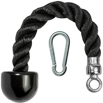 CampTeck Corda de tríceps com uma só mão, acessório de cabo de corda de tríceps com mosquetão preto CampTeck Corda de tríceps com uma só mão, acessório de cabo de corda de tríceps com mosquetão preto