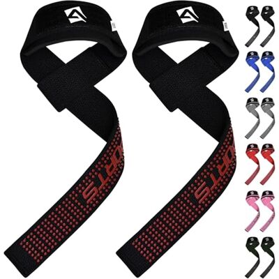 AQF Neopreno acolchoado Straps Powerlifting, Straps Gym levantamento de pesos com suporte de pulseira, pegas Gym, pulseiras para treino, musculação potência (aderência de gel preto) AQF Neopreno acolchoado Straps Powerlifting, Straps Gym levantamento de pesos com suporte de pulseira, pegas Gym, pulseiras para treino, musculação potência (aderência de gel preto)