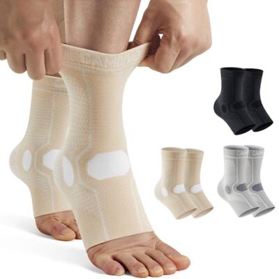 CAMBIVO Tornozeleira desportiva para entorse com compressão graduada Suporte elástico de tornozelo para corrida, fitness e atividade desportiva, fascite plantar e tendão de alquiles, bege, M CAMBIVO Tornozeleira desportiva para entorse com compressão graduada Suporte elástico de tornozelo para corrida, fitness e atividade desportiva, fascite plantar e tendão de alquiles, bege, M