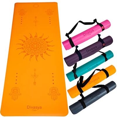 Divasya esteira de ioga antiderrapante de borracha natural, esteira de ioga grossa com máximo aderência, colchão de ioga, extra larga e grossa (185x68x0,45cm), com alça de transporte, pilates Divasya esteira de ioga antiderrapante de borracha natural, esteira de ioga grossa com máximo aderência, colchão de ioga, extra larga e grossa (185x68x0,45cm), com alça de transporte, pilates