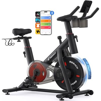 MERACH Bicicleta estática em casa com resistência ajustável, bicicleta estática silenciosa com monitor LED, almofada de assento confortável, própria aplicação, capacidade de 136 kg, treino aeróbico MERACH Bicicleta estática em casa com resistência ajustável, bicicleta estática silenciosa com monitor LED, almofada de assento confortável, própria aplicação, capacidade de 136 kg, treino aeróbico
