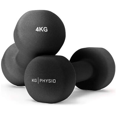 KG Physio Halteres e Pôster A3 com Exercícios Exemplo Halteres com Forro de Neoprene, Aderência Confortável, Resistente ao Suor e com Tecnologia Anti-Roll 4kg, preto KG Physio Halteres e Pôster A3 com Exercícios Exemplo Halteres com Forro de Neoprene, Aderência Confortável, Resistente ao Suor e com Tecnologia Anti-Roll 4kg, preto