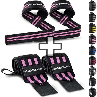 Fitgriff ® Straps e pulseiras para ginásio (1 conjunto) acessórios para ginásio, musculação, fitness para homem e mulher (preto/rosa) Fitgriff ® Straps e pulseiras para ginásio (1 conjunto) acessórios para ginásio, musculação, fitness para homem e mulher (preto/rosa)