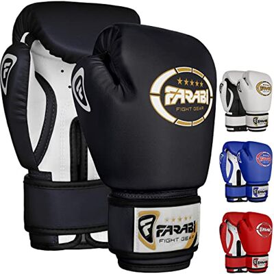 Farabi Sports Luvas de boxe menino luvas muay thai 4 oz 6 oz 8 oz luvas de boxe menino MMA Muay Thai crianças luva saco de boxe (preto/branco, 4-oz) Farabi Sports Luvas de boxe menino luvas muay thai 4 oz 6 oz 8 oz luvas de boxe menino MMA Muay Thai crianças luva saco de boxe (preto/branco, 4-oz)