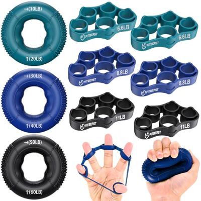 FitBeast Treinador de força de aderência, exercitador de dedos, kit de antebraço fortalecedor 9 peças, fortalecedor de aderência manual para força direcionada, alívio e recuperação, azul escuro FitBeast Treinador de força de aderência, exercitador de dedos, kit de antebraço fortalecedor 9 peças, fortalecedor de aderência manual para força direcionada, alívio e recuperação, azul escuro