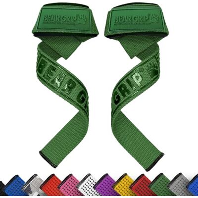 BEAR GRIP Trelas de levantamento de pesos com acolchoado premium de neopreno, dupla costura reforçada, 100% algodão, comprimento extra longo (tudo verde) BEAR GRIP Trelas de levantamento de pesos com acolchoado premium de neopreno, dupla costura reforçada, 100% algodão, comprimento extra longo (tudo verde)