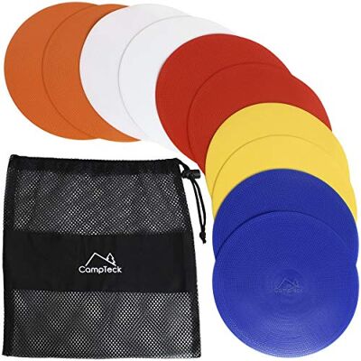 CampTeck Cones de treino planos flexíveis, cones planos (embalagem de 10) com saco de malha preta cores dos discos: Laranja, azul, vermelho, branco, amarelo CampTeck Cones de treino planos flexíveis, cones planos (embalagem de 10) com saco de malha preta cores dos discos: Laranja, azul, vermelho, branco, amarelo