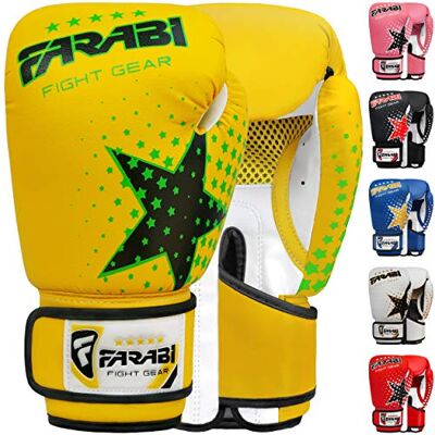 Farabi Sports Luvas de treino para meninos e meninas 6oz, Ideais para MMA, Muay Thai, Saco e práticas para idades de 5 a 10 anos (Amarelo, 6-oz) Farabi Sports Luvas de treino para meninos e meninas 6oz, Ideais para MMA, Muay Thai, Saco e práticas para idades de 5 a 10 anos (Amarelo, 6-oz)