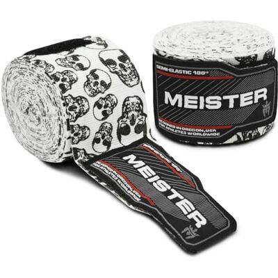Meister Ligaduras semi-elásticas para adulto de 180 polegadas (457 cm) para MMA e boxe (par) caveiras da morte Meister Ligaduras semi-elásticas para adulto de 180 polegadas (457 cm) para MMA e boxe (par) caveiras da morte