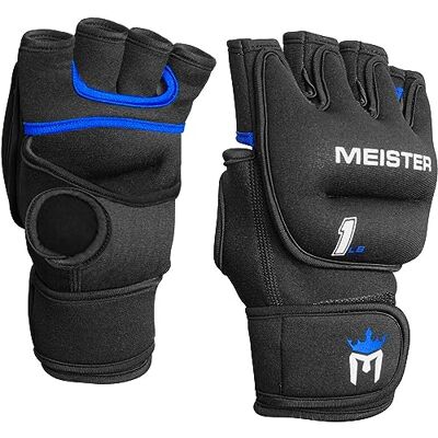 Meister Elite 1lb Luvas de neoprene com peso para cardio e mãos pesadas (Par) 1 lb x 2 preto/azul Meister Elite 1lb Luvas de neoprene com peso para cardio e mãos pesadas (Par) 1 lb x 2 preto/azul