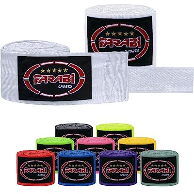 Farabi Sports Fendas de boxe com par para adultos e crianças faixas de boxe (crianças (2,50 m), branco) Farabi Sports Fendas de boxe com par para adultos e crianças faixas de boxe (crianças (2,50 m), branco)