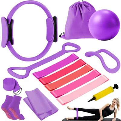 YOOULIT Conjunto de pilates: 13 peças pilates ring kit com bola de pilates, bandas de fitness, correia de ioga, meias para mulheres – conjunto de pilates para casa, equipamento desportivo para força YOOULIT Conjunto de pilates: 13 peças pilates ring kit com bola de pilates, bandas de fitness, correia de ioga, meias para mulheres – conjunto de pilates para casa, equipamento desportivo para força