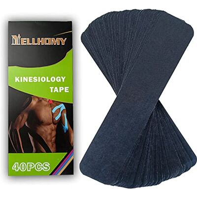 NELLHOMY Fita de cinesiologia pré-recortada (40 tiras, 5 cm x 25 cm), cinesiologia Tape hipoalergénico impermeável, fita desportiva elástica física autocolante para dor muscular, bola, correr outros desportos (preto) NELLHOMY Fita de cinesiologia pré-recortada (40 tiras, 5 cm x 25 cm), cinesiologia Tape hipoalergénico impermeável, fita desportiva elástica física autocolante para dor muscular, bola, correr outros desportos (preto)