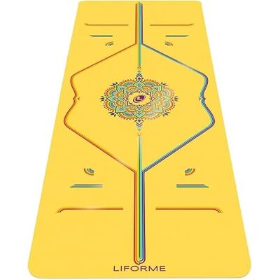 LIFORME Coleção de tapetes de ioga estampados, sistema de alinhamento patenteado, ecológico, biodegradável, resistente ao suor, largo e grosso para maior conforto amarelo arco-íris LIFORME Coleção de tapetes de ioga estampados, sistema de alinhamento patenteado, ecológico, biodegradável, resistente ao suor, largo e grosso para maior conforto amarelo arco-íris
