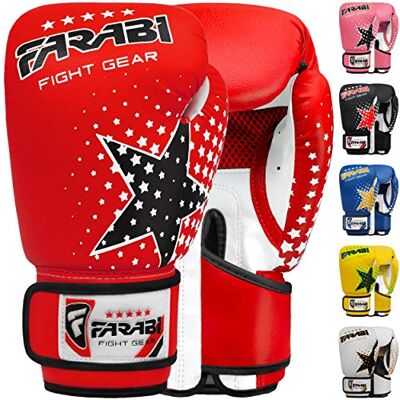 Farabi Sports Luvas de treino para meninos e meninas, ideais para MMA, Muay Thai, saco e práticas para idades de 5 a 10 anos, vermelho, 6-oz) Farabi Sports Luvas de treino para meninos e meninas, ideais para MMA, Muay Thai, saco e práticas para idades de 5 a 10 anos, vermelho, 6-oz)