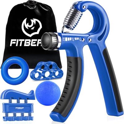 FitBeast Hand Grip para antebraço exercitar, pacote de 5 peças, fortalecedor de aderência de mãos ajustáveis, exercitador de mãos, para esticar os dedos, anel para treinar e bola anti-stress FitBeast Hand Grip para antebraço exercitar, pacote de 5 peças, fortalecedor de aderência de mãos ajustáveis, exercitador de mãos, para esticar os dedos, anel para treinar e bola anti-stress