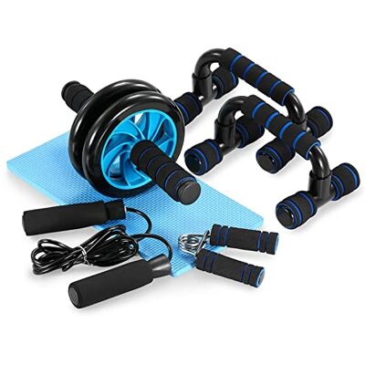 TOMSHOO Kit de roda abdominal, push up bars, corda para saltar, fortalecedor de mão, joelho Mat para treino em casa exercícios fitness TOMSHOO Kit de roda abdominal, push up bars, corda para saltar, fortalecedor de mão, joelho Mat para treino em casa exercícios fitness
