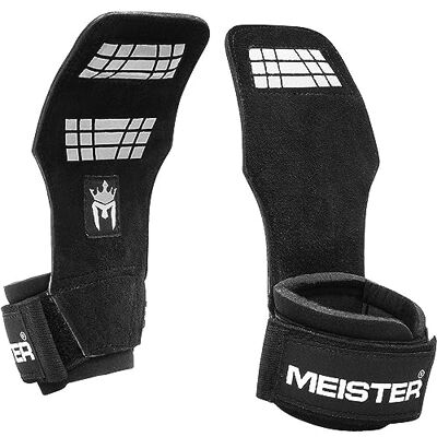Meister Elite Leather Weight Lifting Grips w/Gel Padding (Par) X-Large punhos de levantamento de pesas, unissexo para adulto, preto, L-XL Meister Elite Leather Weight Lifting Grips w/Gel Padding (Par) X-Large punhos de levantamento de pesas, unissexo para adulto, preto, L-XL