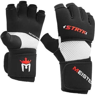 Meister Luvas internas STRYK com EliteGel para boxe e MMA substitui ligaduras de mão ou treino de golpeo preto médio/grande Meister Luvas internas STRYK com EliteGel para boxe e MMA substitui ligaduras de mão ou treino de golpeo preto médio/grande