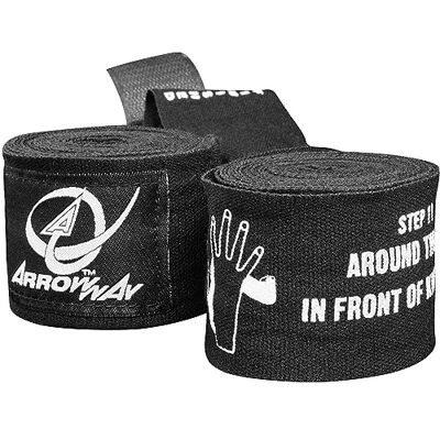 Meister ArrowWay Bandagens instrutivas para mãos com direções impressas para boxe e MMA 142" elástico preto Meister ArrowWay Bandagens instrutivas para mãos com direções impressas para boxe e MMA 142" elástico preto