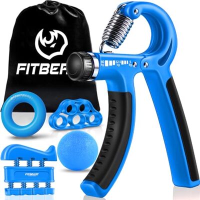 FitBeast Hand Grip para antebraço exercitar, pacote de 5 peças, fortalecedor de aderência de mãos ajustáveis, exercitador de mãos, para esticar os dedos, anel para treinar e bola anti-stress FitBeast Hand Grip para antebraço exercitar, pacote de 5 peças, fortalecedor de aderência de mãos ajustáveis, exercitador de mãos, para esticar os dedos, anel para treinar e bola anti-stress