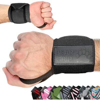 BEAR GRIP Suporte para pulsos de levantamento de pesos (Vendidos em pares) (Preto) BEAR GRIP Suporte para pulsos de levantamento de pesos (Vendidos em pares) (Preto)