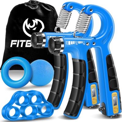 FitBeast Kit de treino para fortalecer aderência 5 peças, 2 resistência ajustável para antebraço, extensor de dedos, anel de aderência e bola de alívio de stress para atletas (azul celeste) FitBeast Kit de treino para fortalecer aderência 5 peças, 2 resistência ajustável para antebraço, extensor de dedos, anel de aderência e bola de alívio de stress para atletas (azul celeste)
