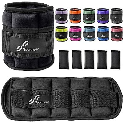 Sportneer Conjunto de pesos ajustáveis no tornozelo, alça de pulso, 0,45 2,3 kg (por tornozelo)/0,9-4,5 kg (por par), 2 embalagens, preto Sportneer Conjunto de pesos ajustáveis no tornozelo, alça de pulso, 0,45 2,3 kg (por tornozelo)/0,9-4,5 kg (por par), 2 embalagens, preto
