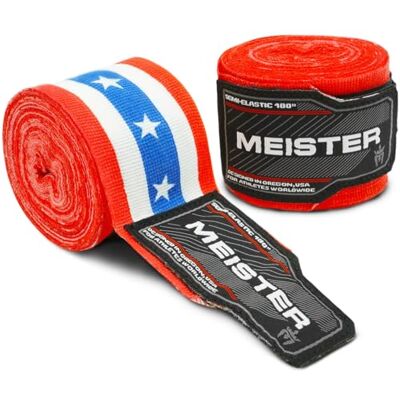 Meister Ligaduras semi-elásticas para adulto de 180 polegadas (180 in / 457 cm) para MMA e boxe (par) americano Meister Ligaduras semi-elásticas para adulto de 180 polegadas (180 in / 457 cm) para MMA e boxe (par) americano