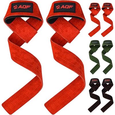 AQF Straps Gym Trelas de levantamento de pesos 100 % camurça Leather Lifting Straps para treino de força de peso pesado exercícios ginásio acessórios fitness mulher e homem (vermelho) AQF Straps Gym Trelas de levantamento de pesos 100 % camurça Leather Lifting Straps para treino de força de peso pesado exercícios ginásio acessórios fitness mulher e homem (vermelho)