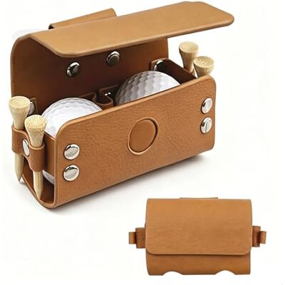 hehongshun Saco de golfe, golfe Bag, acessórios de golfe em couro impermeável e antimanchas, capacidade para 2 bolas e 4 Tees alça traseira para cinto castanho escuro hehongshun Saco de golfe, golfe Bag, acessórios de golfe em couro impermeável e antimanchas, capacidade para 2 bolas e 4 Tees alça traseira para cinto castanho escuro