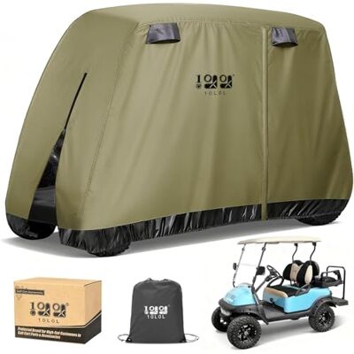 10L0L Capa para carrinho de golfe, impermeável, resistente ao sol e durável para 4 passageiros, para Yamaha, EZGO, Club Car Golf Carts preto (tamanho L) 10L0L Capa para carrinho de golfe, impermeável, resistente ao sol e durável para 4 passageiros, para Yamaha, EZGO, Club Car Golf Carts preto (tamanho L)