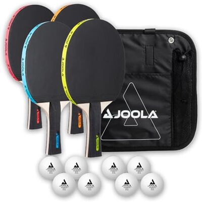 JOOLA Conjunto néon de ping pong com 4 raquetes, 8 bolas e bolsa de transporte JOOLA Conjunto néon de ping pong com 4 raquetes, 8 bolas e bolsa de transporte