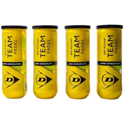 Dunlop 4 frascos de bolas Padel Team, 12 bolas Dunlop 4 frascos de bolas Padel Team, 12 bolas