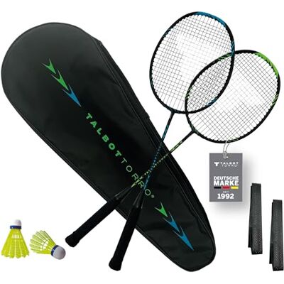 Talbot Torro Conjunto de badminton profissional raquetes de grafite ultraleves, folhos de nylon e estojo de transporte acolchoado ideal para jogadores ambientais Talbot Torro Conjunto de badminton profissional raquetes de grafite ultraleves, folhos de nylon e estojo de transporte acolchoado ideal para jogadores ambientais