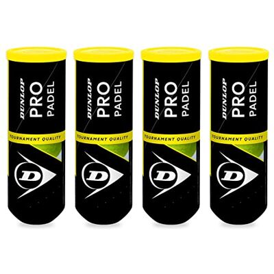 Dunlop Pro Padel Pack 4 tubos de 3 bolas padel de qualidade, brinque com as bolas de padel dos campeões, ideal para torneios, gera golpes vencedores Dunlop Pro Padel Pack 4 tubos de 3 bolas padel de qualidade, brinque com as bolas de padel dos campeões, ideal para torneios, gera golpes vencedores