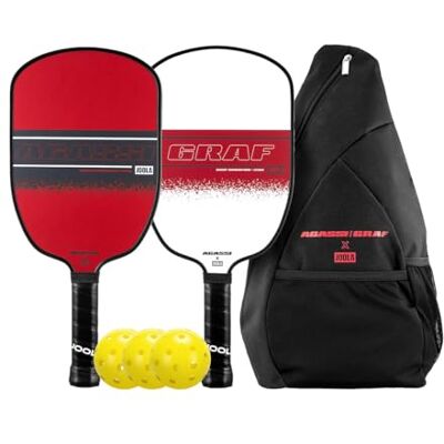 JOOLA Agassi/GRAF Conjunto de campeões com palhetas de Pickleball, bolas e bolsa de ombro, raquetes de Pickleball jateada, forma Agassi com ponto doce estendido, certificado UPA-A, aprovado pela USAP JOOLA Agassi/GRAF Conjunto de campeões com palhetas de Pickleball, bolas e bolsa de ombro, raquetes de Pickleball jateada, forma Agassi com ponto doce estendido, certificado UPA-A, aprovado pela USAP