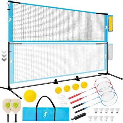 KIKILIVE Redes de Badminton, Red Voleibol Portátil, Juego de Red Pickleball Altura Ajustable, Set Portátil para Tenis y Fútbol con Paletas de Raquetas Badminton, para Juegos en Interior y Exterior KIKILIVE Redes de Badminton, Red Voleibol Portátil, Juego de Red Pickleball Altura Ajustable, Set Portátil para Tenis y Fútbol con Paletas de Raquetas Badminton, para Juegos en Interior y Exterior