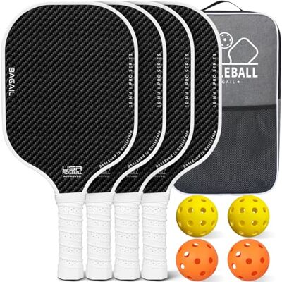 BAGAIL Conjunto de palhetas de Pickleball, casacos de Pickle Ball com 4 bolas de Pickleball, leves, alta absorção de impactos, ergonómicas, adequadas para jogos de bolas de todos os níveis BAGAIL Conjunto de palhetas de Pickleball, casacos de Pickle Ball com 4 bolas de Pickleball, leves, alta absorção de impactos, ergonómicas, adequadas para jogos de bolas de todos os níveis