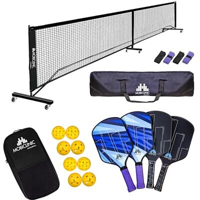 Mobiclinic ®, Conjunto de Pickleball, palhetas de fibra de vidro, bolas interior e exterior, bolsa de transporte, núcleo de polipropileno de , punho antiderrapante (4 palhetas 8 bolas + Red) Mobiclinic ®, Conjunto de Pickleball, palhetas de fibra de vidro, bolas interior e exterior, bolsa de transporte, núcleo de polipropileno de , punho antiderrapante (4 palhetas 8 bolas + Red)